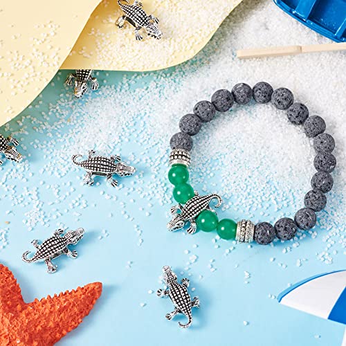 Fashewelry 50Pcs Large Hole Silver Crocodile European Spacer Beads Tibetan Metal Animal Alligator Charm Beads 24x15mm for Snake Chain Men Jewelry Making - color: Antique Silver Crocodile