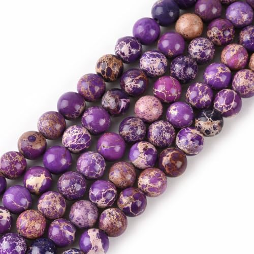 8mm Purple Sea Sediment Imperial Jasper Round Gemstone Natural Stone Loose Beads for Jewelry Making Design Crafts 45 Pcs 15 Inch - color: Purple, size: 8mm