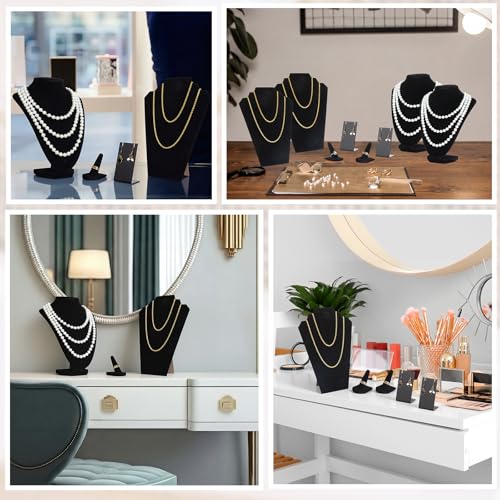 Geelin 8 Pcs Velvet Jewelry Display Stand Sets for Velvet Necklace Stands Ring Finger Holders Acrylic Earrings Holders