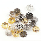 500PCS 10mm Gold Tone Flower Bead Caps Hollow Flower Bead Caps for Jewelry Making (Gold) - color: gold
