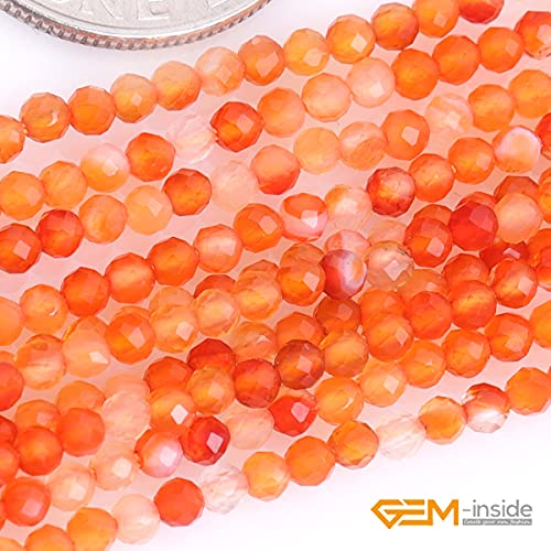 GEM-Inside 2mm Natural Stone Faceted Red Carnelian Agate Spacer Small Beads for Jewelry Making 15'' - color: Red Carnelian Agate, size: 2mm