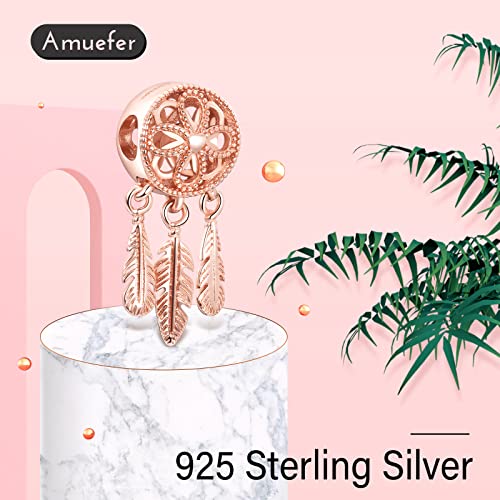 S925 Bead Dangle Charms for Bracelets Necklaces, Compatible with Pandora - style: Dreamcathcer Charm Rose 14K Gold Plated