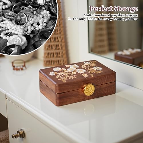 Travel Jewelry Case Small Wood Jewelry Organizer Jewelry Box for Women (Nut-Brown Print) - color: Nut-Brown Print