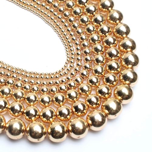 Song Xi 14K Gold Hematite Beads Round Loose Beads for Jewelry Making DIY Bracelets and Necklaces 10mm/38pcs - color: 14k gold, size: 10mm