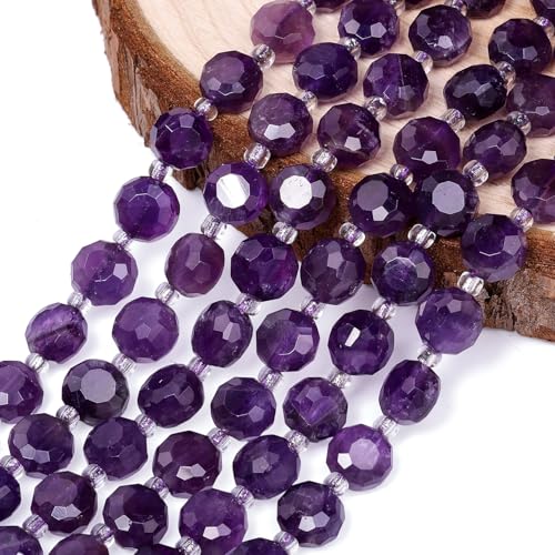 8×5mm Amethyst Natural Stone Beads for Jewelry Making About 35-40pcs 1 Strand 15" Drilled Flat Faceted Cabochon Gemstone Beads for Bracelets Necklace DIY Crafts - color: Amethyst