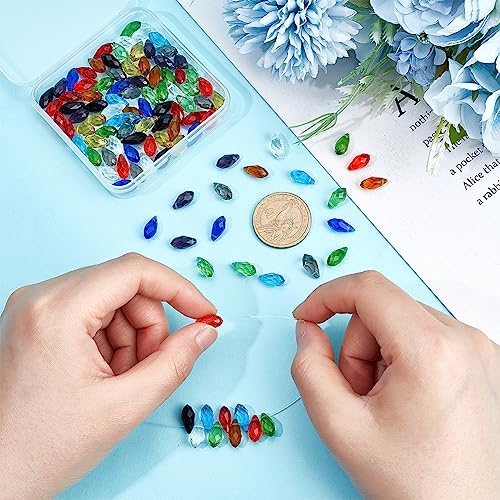 AHANDMAKER 100 Pcs Faceted Teardrop Glass Beads, 10 Colors Transparent Waterdrop Crystal Glass Beads Top Drilled Drop Spacer Beads for DIY Craft Jewelry Necklace Bracelet Earring Making, Hole: 1mm - color: 10 Colors Teardrop