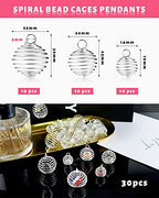 JIALEEY Spiral Bead Cages Pendants, 30 PCs 3 Sizes Silver Plated Stone Holder Necklace Cage Pendants Findings for Jewelry Making and Crafting