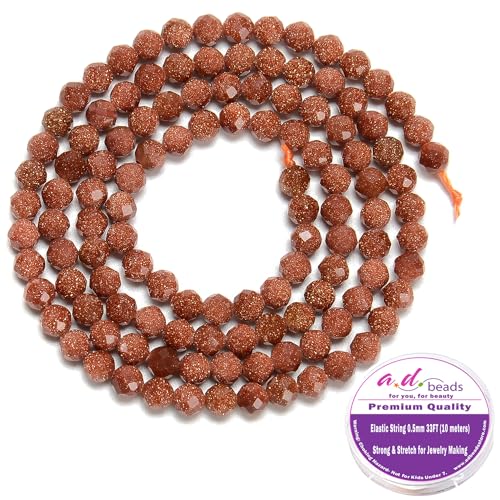 AD Beads Natural Gemstone Diamond-Cut Micro-Faceted Round Tiny 4mm Small Round for DIY Necklace Jewelry Making Beads (Gold Sand) - color: Gold Sand