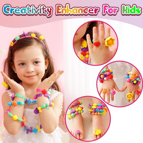 FUNZBO 520+ Snap Pop Beads - Jewelry Making Kit, Arts and Crafts for Kids Ages 4-8, Toys for 3 4 5 6 Years Old Girls Birthday Gifts Ideas, Bracelet Necklace Ring Set for Little Girls - size: Medium