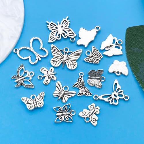 Youdiyla 144Pcs Ancient Silver Butterfly Series Pendant Jewelry Making DIY Keychain Earrings Pendant Various Design Charms for Jewelry Making Bracelets Necklace (SN10) - color: SN10