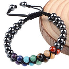 MASSIVE BEADS Double Layer Natural Chakra Healing Power Crystals Macrame Bracelet Yoga Stone Beads Gemstone Meditation Relax Anxiety Bangle for Unisex Women Men - color: 7-Chakras&Hematite, size: 4mm