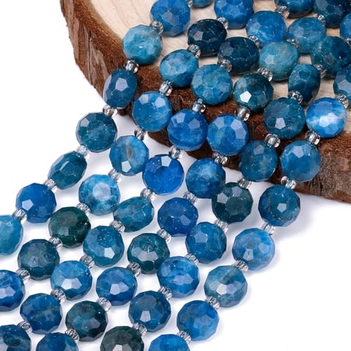 8×5mm Apatite Natural Stone Beads for Jewelry Making About 35-40pcs 1 Strand 15" Drilled Flat Faceted Cabochon Gemstone Beads for Bracelets Necklace DIY Crafts - color: Apatite