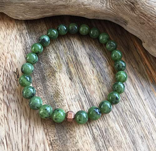 Mens Nephrite Jade Bracelet, Canadian Nephrite Jade, High Quality 8mm Canadian Nephrite Jade Bracelet, Authentic Nephrite Jade, Green Jade