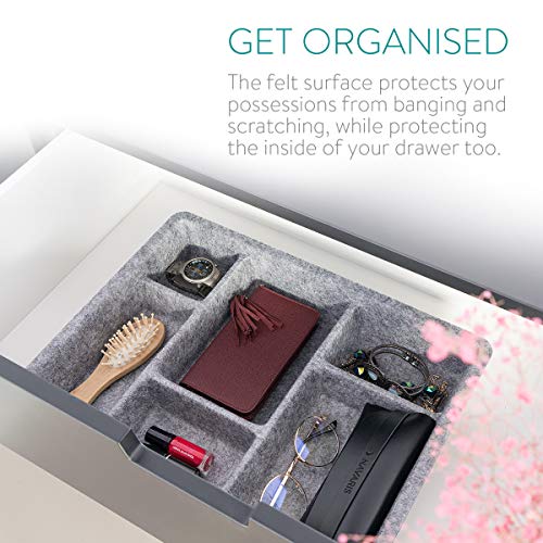 Navaris Felt Drawer Organizer Tray - Tidy Desk Drawers, Office Supplies, Jewelry, Cosmetics, Small Personal Items and Accessories - Gray - color: Grey