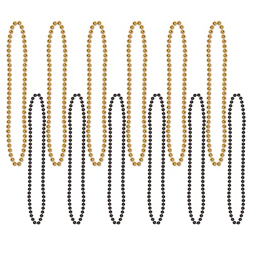 Party Beads - Small Round - size: 12-Pack, style: Black & Gold (12-Pack)