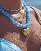 Gold Heart Pendant Necklaces for Women Colorful Acrylic Resin Beaded Choker Necklace Fashion Chunky Statement Beaded Heart Necklace - color: Light blue