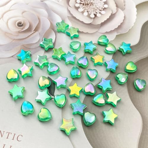 600 PCS Acrylic Heart Star Shape Beads Clear AB Colors Plastics Loose Spacer Bead for DIY Necklace Bracelet Jewelry Craft Making (Green AB) - color: Green AB