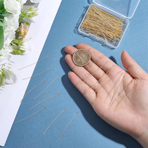220Pcs Head Pins 18K Gold Plated Flat Head Eye Pins Jewelry Pins Needles 50mm for Earring Charms Pendants Necklace Jewelry Making Findings Accessory Supplies DIY Craft - size: 50x0.5mm