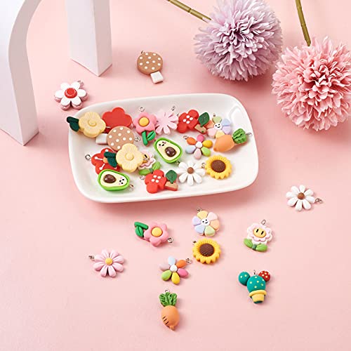 Cheriswelry Cup Cake Resin Pendants Lovely Food Sweet Dessert Dangle Charms Links Hanging Ornament with Metal Loop Fruit Pendants for Key Chains Bracelet Necklace Jewelry Making - color: Mixed Color-Flower*3