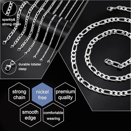 Monily Figaro Chain Necklace Stainless Steel 24K Gold Plated Chains for Men Women Jewelry Gift - color: stainless steel, size: 28 Inches