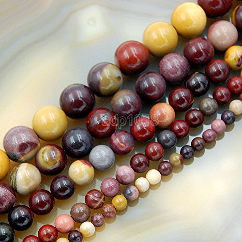 AD Beads Natural Gemstone Smooth Round Loose Beads 15" 4mm 6mm 8mm 10mm 12mm (4mm, Mookaite Jasper) - color: Mookaite Jasper, size: 4mm