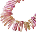 rockcloud Natural Rock Crystal Points Titanium Coated Clear Quartz Sticks Spikes Top Drilled 15 inch Strand,Pink&Orange - color: #21-Pink&Orange