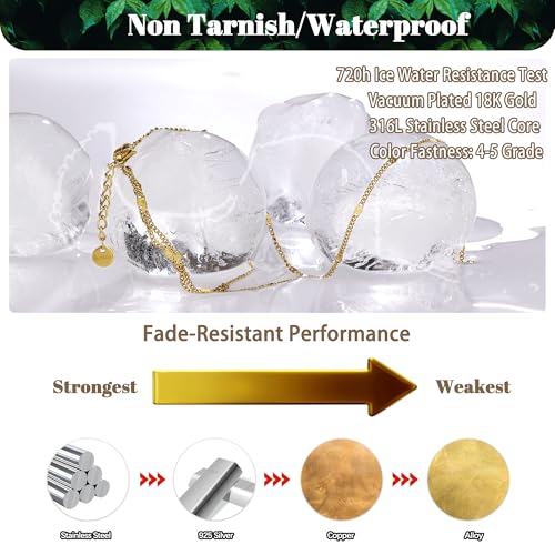 Gold Bracelets for Women Hand Chain Bracelet Stack Stainless Steel Non Tarnish Beach Jewelry Dainty Womens Bracelets Summer Essentials Trendy Handchain Link Bracelets for Women - color: Double Layer Gold Chain