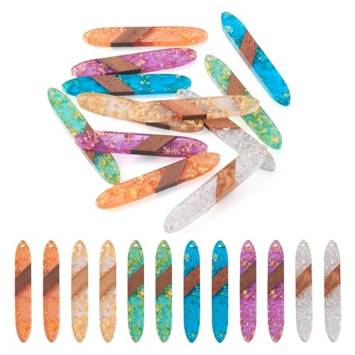 Beadthoven Transparent Long Oval Big Pendants for Jewelry Making, 12Pcs/6 Pairs Horse Eye Bar Natural Wood Charms Glittery Crystal Pendants for Women Wood Earrings Necklace Making DIY Crafts Supplies - color: Colorful Oval Glittery