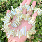 Adabele 30 Inch Natural Raw Healing Crystal Quartz Gemstone Loose Beads Small Drilled Point Peridot Green AB Titanium Coated Chakra Gem Stone Drop Stick GA10 - color: Peridot Green Ab, size: Small Size (30 Inch/2 Strands)