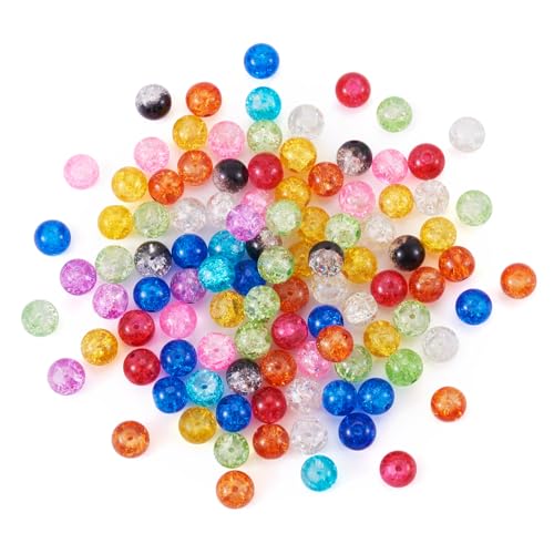Transparent Crackle Glass Round Beads 8mm, Craftdady 500Pcs Tiny Handcrafted Loose Pony Ball Beads for Jewelry Making Hole: 1mm, Random Mixed Colors - color: Mixed Colors Crackle, size: 8mm