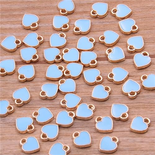 200 pcs Tiny Heart Enamel Charm Gold Plated Alloy Love Pendant Bracelet Earring Keychain Jewelry Crafts 6x8mm - color: Blue