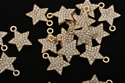 Pack of 20 Rhinestone Charms Gold Plated Pendants Pave Crystal Accessories for Necklace Bracelet Jewelry Making DIY Crafting - color: (Star Mod.2)VID65801