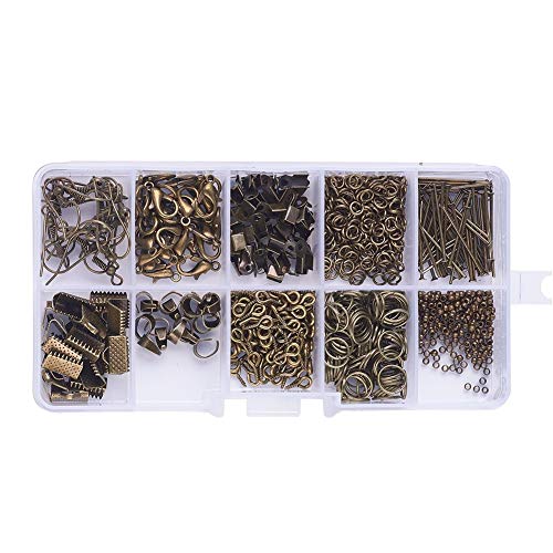 Pandahall Antique Bronze Jewelry Beading Starter Kits with Brass Crimp End Caps and Jewelry Findings for Bracelet Necklace Earring Making Repairing - color: Antique Bronze