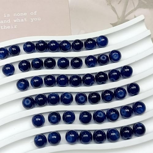 200PCS Glass Beads 8mm Glass Beads for Bracelets Necklaces Jewelry Making DIY Crafts (Navy) - color: 2Navy