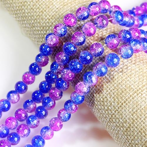 160pcs Crackle Crystal Glass Beads, 10mm Glass Bead for Jewelry Making, Blue and Rosered Round Spacer Bead, Crafts Crystal Bulk Loose Beads for DIY Craft Earring Necklace Bracelet Jewelry - color: Rose Red & Blue, size: 10mm