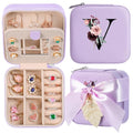 AYGXU Travel Jewelry Box for Women and Girls - Small Case With Initial A-Z - Teacher Gifts - color: purple, size: V