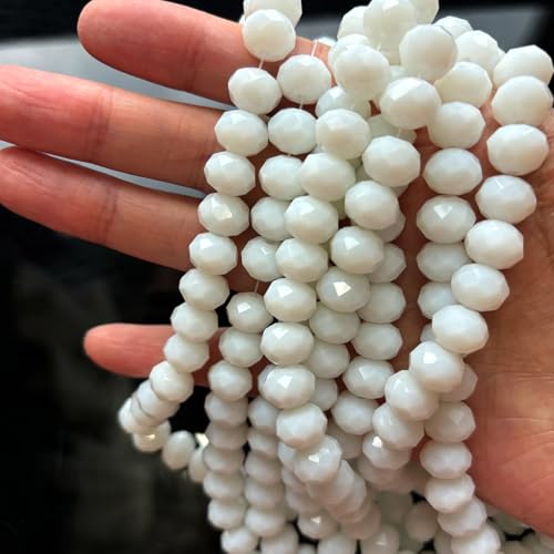 350Pcs 6mm Faceted White Glass Crystal Briolette Beads for Jewelry Making, Bracelets, Earrings, Wind Chimes, Suncatchers - color: Ci White, size: 6mm