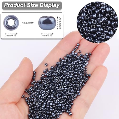 Size 3 mm 8/0 Glass Seed Beads, 5100 Pcs Small Mini Spacer Loose Pony Beads for Jewelry Making and DIY Crafts (Black) - color: Black, size: Medium