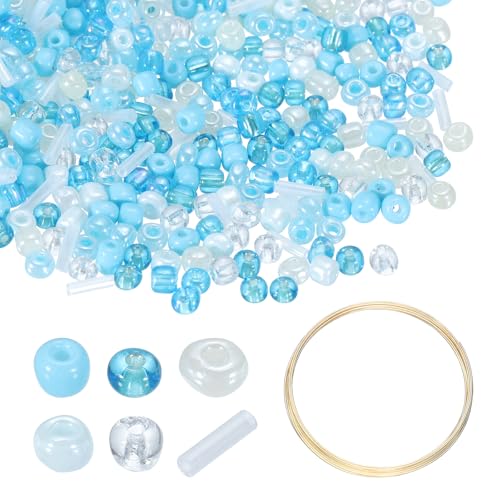 uxcell 1Set Glass Seed Beads, 1.5-4.5mm Small Embroidery Bugle Beads Assorted Tube Bead Loose Kit for Jewelry Making DIY Craft Beading Bracelets Necklace Earring (Navy White) - color: Navy White