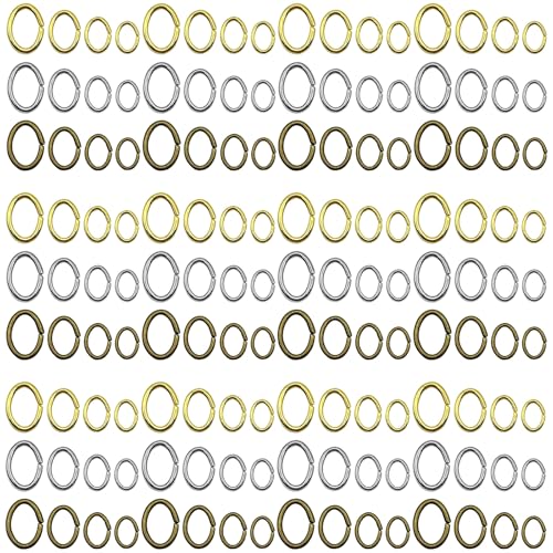 1800pcs Oval Jump Rings 4 Sizes Open Jump Rings Stainless Steel Jump Rings Jewelry Connectors Chain Links for Earring Bracelet Necklace Jewelry Making DIY Craft(3 Colors) - color: Gold, Silver, Ancient cyan