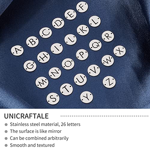 UNICRAFTALE Stainless Steel Alphabet Link Charms from A to Z Letter Pendants Connectors for Earring Bracelet Necklace Flat Round Metal Pendant DIY Earring Bracelet Making - color: Metal Color