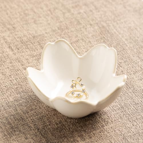Ceramic Ring Holder Tray - Decorative Floral Trinket Bowl for Jewelry Storage & Vanity Decor, Bathroom Sink, Entryway Foyer, Nightstand(white) - color: white
