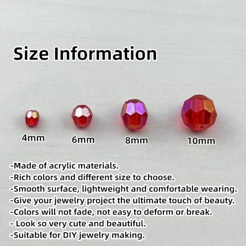 1800pcs Acrylic Faceted Round Beads 4mm 6mm 8mm 10mm AB Colors Glossy Acrylic Round Spacer Beads with Hole for DIY Bracelet Necklace Jewelry Making Supplies Handmade Craft(Red AB) - color: Red AB