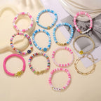 Friendship Bracelets Boho Stackable Bracelets for Women Surfer Heishi Clay Bead Bracelets Stretch Preppy Bracelets Colorful Boho Bracelets for Women - color: 13pcs Blue Pink