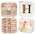 AYGXU Travel Jewelry Box for Women and Girls - Small Case With Initial A-Z - Teacher Gifts - color: white, size: H