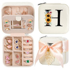 AYGXU Travel Jewelry Box for Women and Girls - Small Case With Initial A-Z - Teacher Gifts - color: white, size: H