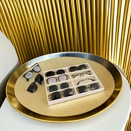 Velvet Sunglasses Organizer Tray 8 Slot, Stackable Eyewear Display Case for Sunglasses, Glasses & Watches, Premium Beige Velvet, Removable Dividers, Drawer Insert, Home Retail Trade Show - color: Glasses Tray