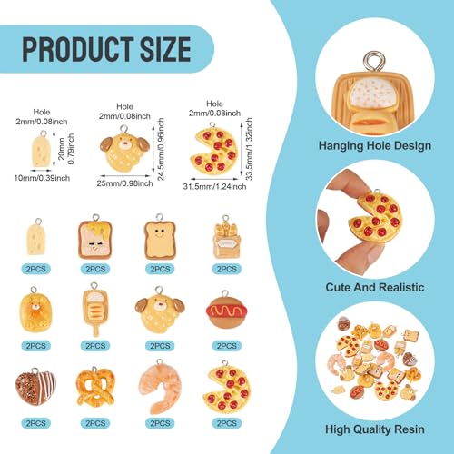 Cheriswelry Cup Cake Resin Pendants Lovely Food Sweet Dessert Dangle Charms Links Hanging Ornament with Metal Loop Fruit Pendants for Key Chains Bracelet Necklace Jewelry Making - color: Mixed Color-Bread