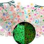 ToBeIT 1000pcs Letter Beads Alphabet Letter Bead Glow in The Dark Acrylic Bead Round 4X7mm UV Letters Beads Jewelry Findings Charms for DIY Bracelet Necklace Craft Making (Glow-Heart) - color: glow-heart