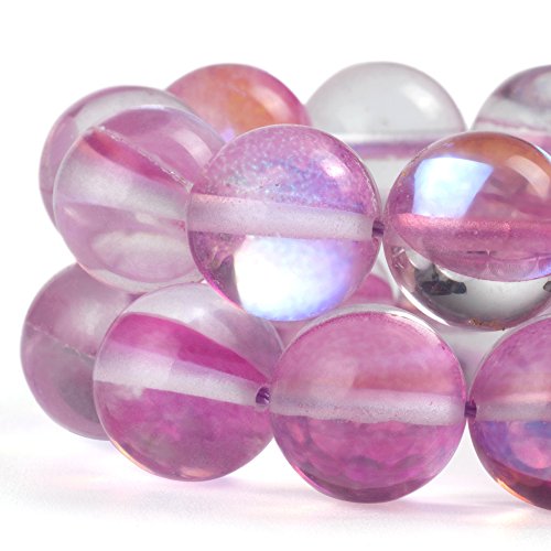 RUBYCA Round Moonstone Crystal Glass Beads Aura Iridescent for Jewelry Making (1 Strand, 8mm, Pink) - color: Pink, size: 8mm